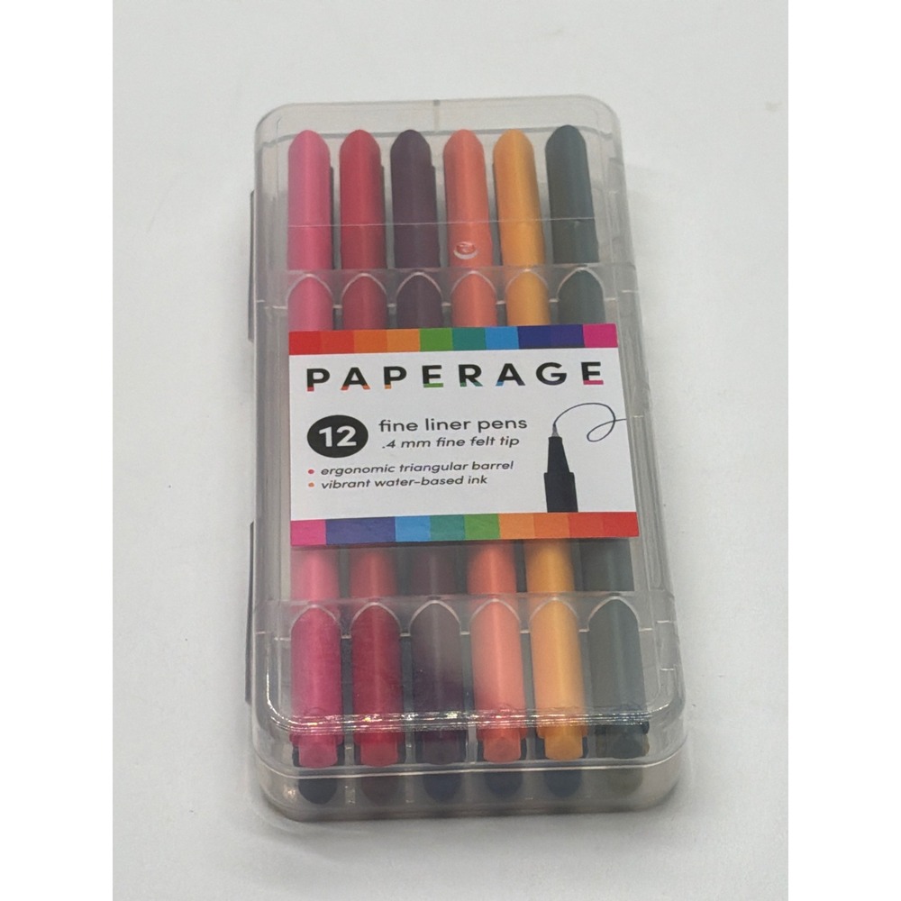 Paperage 12 Fine Liner Pens .4mm Fine Felt Tip Triangular Barrel Water-Based Ink